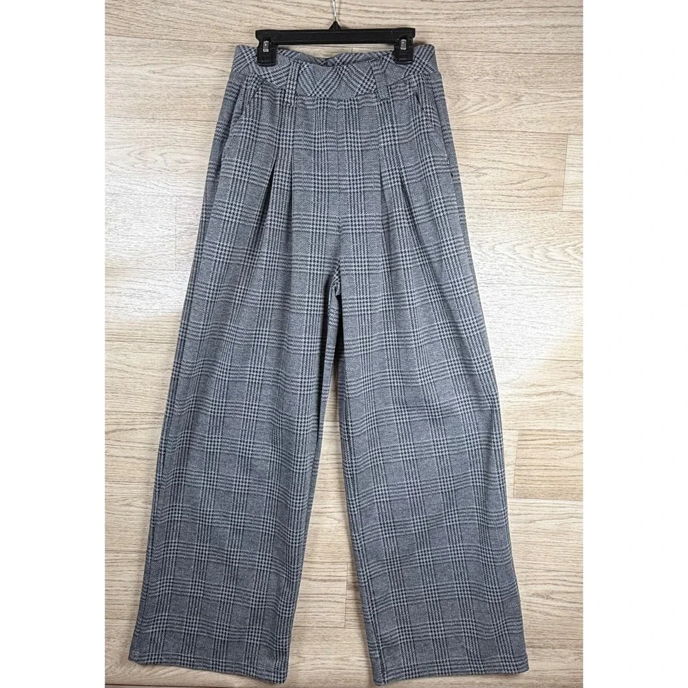 Halara Gray Plaid Wide Leg Trouser Pants High Rise Career Chic S